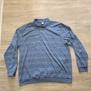 Haband Casual Joe Long Sleeve Polo Shirt Mens Large Blue
